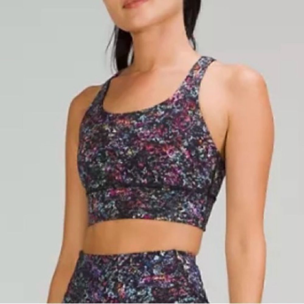 Lululemon Energy Longline Bra Floral Spray size 4 Strappy Criss Cross